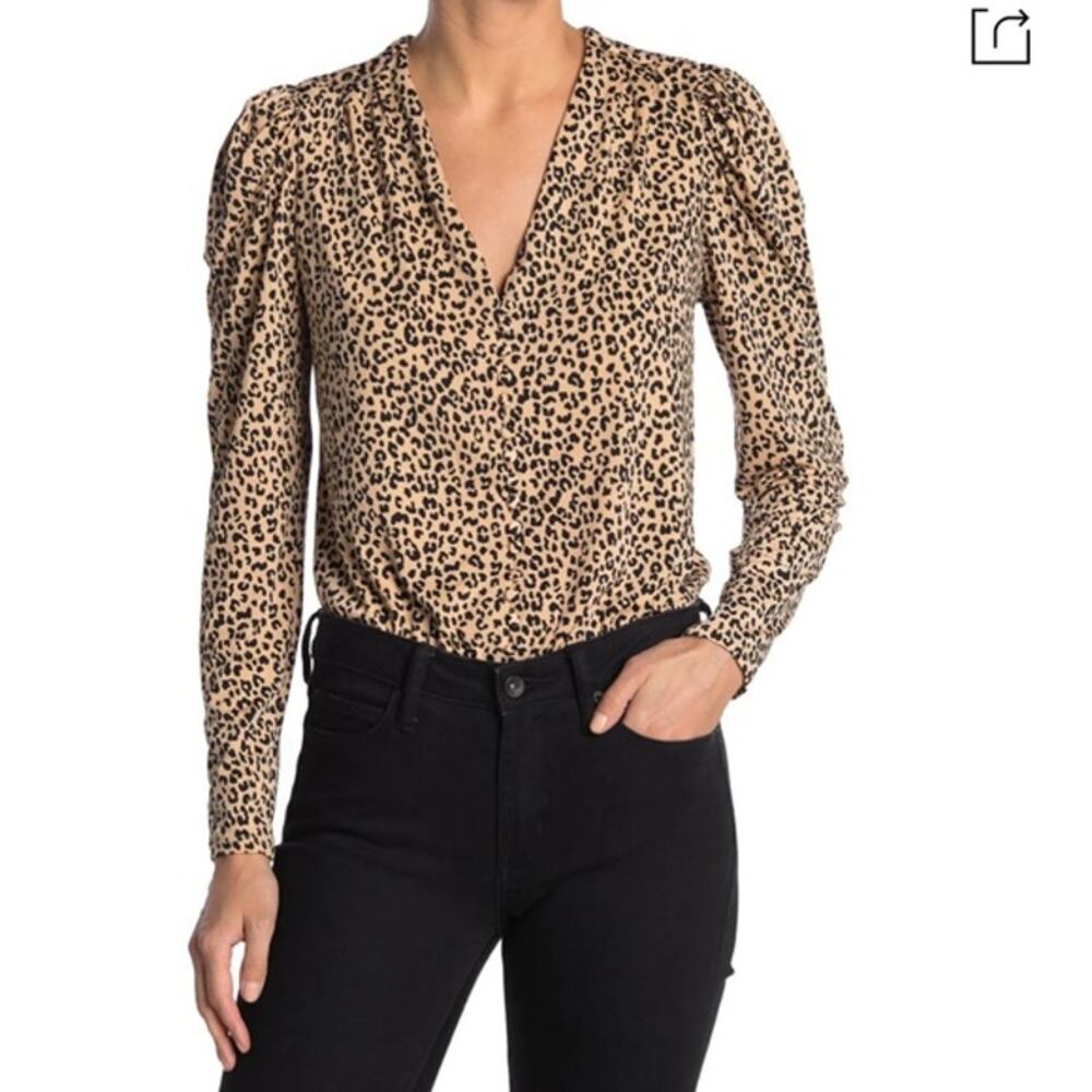 AFRM Leopard Long Sleeve Animal Print Bodysuit Size Small